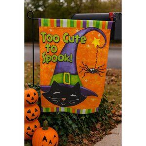 Too Cute to Spook Halloween Flag Black Cat Witch Hat Fall Decor 14"x40" Fun
